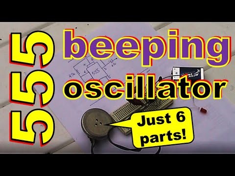 555 beeping audio oscillator with just 6 parts