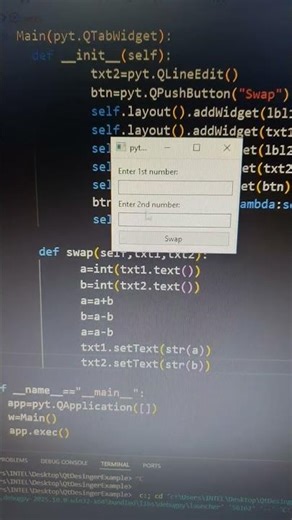 Python | PyQt6 'swap two numbers' | CodeLearning