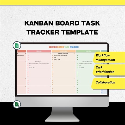 Kanban Board Task Tracker Template, Team Task Organizer for Google Sheets, Productivity Spreadsheet - Etsy