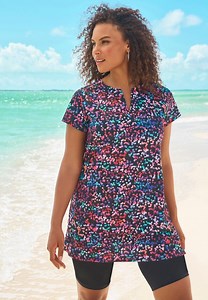 Chlorine-Resistant Short-Sleeve Swim Tunic, Party Multi
