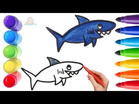 How To Draw cute Shark Drawing, Painting & Coloring For Kids and Toddlers_ Child Art 🐋🌈🎨