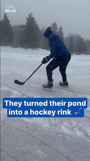 Pond transforms into hockey rink