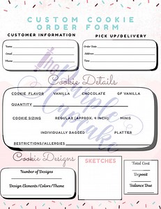 Cookie Order Form Template: Printable Bakery Invoice (digital Download) - Etsy
