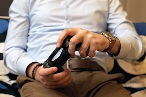 Gaming Adult Man Holding Simulator Keypad Joystic. Video Game Console Controller in Gamer Hands, Close Up Stock Photo - Image of lifestyle, gaming: 206823694