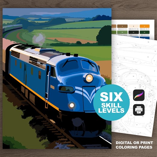 Vintage Locomotive Paint by Number Adult Coloring Pages, Train Travel (6 Color Levels, Printable, Digital, Procreate) - Etsy Australia