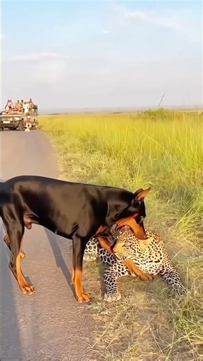 Dog Suddenly Attacks a Leopard on the Savannah Road