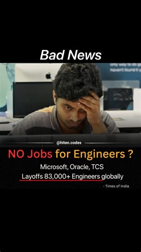 Hiten Lulla on Instagram: "This is the Reality of Engineering ❗️ But How can you get Jobs in this market ❓ ➡️Comment “HELP” to get the resources in your DM’s 📲 . { placement, employment, layoff, unemployment, IT, news, engineering, technology, job, computer, Tech, Coding, Linkedin, promotion} . #layoff #unemployment #employment #placement #IT #news #engineering #technology #job #computer #tech #coding #linkedin #promotion"