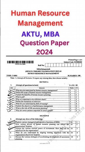 Human Resources Management AKTU MBA Question Paper 2024