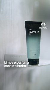 Um elo com o frescor. Descubra o Shampoo Refrescante Natura Homem Elo: cabelo e barba mais macios, hidratados e perfumados em um único frasco. #DiaDosPaisNatura #DescriçãoDeImagem: o post é um vídeo em formato horizontal que começa com um frasco do Shampoo Refrescante Natura Homem Elo em destaque. Em seguida, vemos a mão de um homem adulto pegar a embalagem de shampoo, despejar nas mãos e esfregar o produto em seus cabelos e barba, seguido do lettering “Limpa e perfuma cabelo e barba”. | Natura