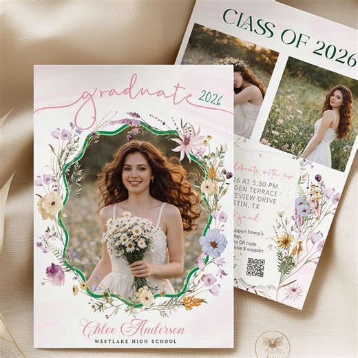 Graduation Party Invitation, Floral Wildflower Announcement Template QR Code (editable Digital Download) GA8 - Etsy