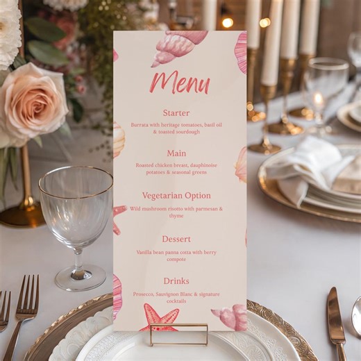 Coastal Wedding Menu Template, Beach Menu Printable, Editable Canva Menu, Seashell Wedding Menu, Bridal Shower Menu, Destination Wedding - Etsy