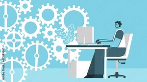 Cartoon remote teamwork business online. Flat Design 2d Characters Loop Animation