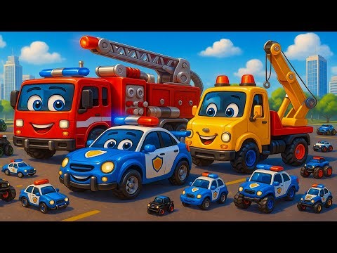 Fire Truck, Police Car, and Crane: Fun City Adventure! 🚒🚓🚜 | Animated Vehicles