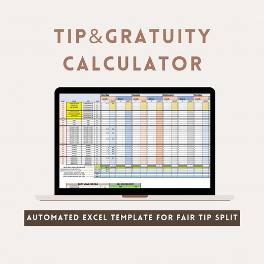 Tip and Gratuity Calculator Template | Role-based Split Sheet | Excel Tip Pool Tracker - Etsy