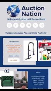 Check out featured online auctions TODAY in the Phoenix & Mesa, AZ area! Bid now at AuctionNation.com Great deals on power tools, patio furniture, home goods, kitchen and bath supply and more! #auctionnation #onlineauctions #overstockretail #phoenix #phoenixauctions #powertools #kitchensupply #arizonaauctions | Auction Nation | Facebook