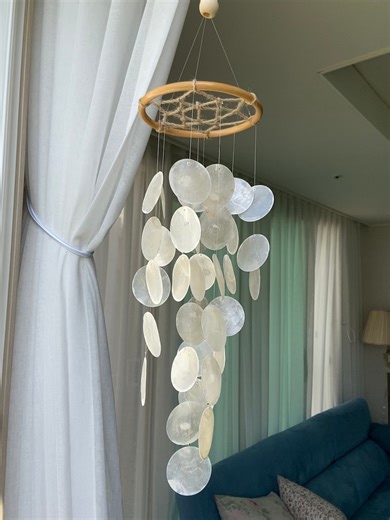 Handmade Capiz Shell Wind Chime: Coastal Home Decor, 15'' - Etsy UK