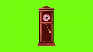 Download Animation of antique pendulum clock, wood cartoon clock with a pendulum animated 4k on green screen background for free