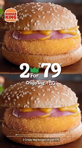 526 reactions | A deal too crispy to miss. Enjoy 2 Crispy Veg Burgers at just ₹79*, 2 Crispy Chicken Burgers just ₹99*, Crispy Veg Burger + Coke at ₹79* and Crispy Chicken Burger + Coke at just ₹99*! Toh ab pet bharega, niyat nahi! Offer valid only on dine-in/takeaway. *T&C Apply | Burger King India | Facebook