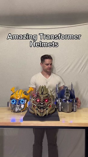Not one. Not two. But three transformer helmets #transformers #bumblebee #optimusprime #megatron #helmets