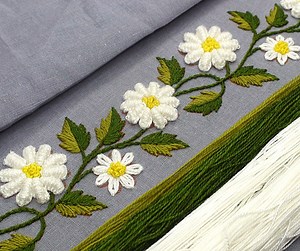 47K views · 3.3K reactions | Dear friends, I made a cute white flowers border design that you can use it at the edge of your dress or scarf. #borderembroidery #hemlinedesign #whiteflowerdesign #handembroidery | Solin Original | Facebook
