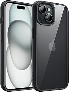 JETech Case for iPhone 15 6.1-Inch, Shockproof Phone Bumper Cover, Solid Color Matte TPU Frame, Anti-Scratch Clear Back (Black)