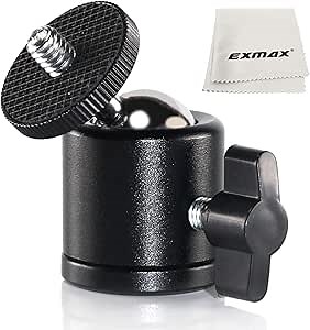 EXMAX Mini Ball Head 360 Degree Aluminum Alloy Body Rotating Swivel Mini Tripod Ball Head with 3/8" to 1/4" Screw Adapter for DSLR Camera Camcorder Tripods Monopods Light Stand Bracket