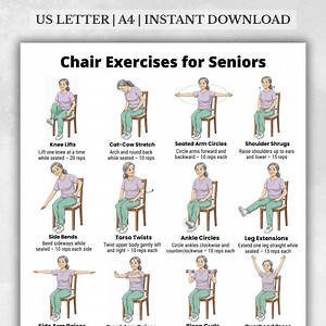 Chair Exercises for Seniors | Seated Chair Workout Chart | Printable Senior Home Exercise Chart PDF Seated Exercises Poster Printable Charts - Etsy