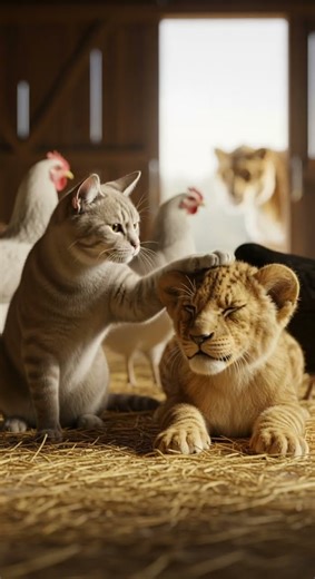 Cat vs Lion Cub…Then Dad Arrives 🐱🦁 Epic showdown starts now #cats #lions #wildlife