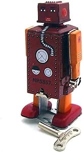 Charmgle Vintage Tin Toy Clockwork Walking Robot Spring Wind-up Toys Christmas Stocking Stuffers Party Favor Adult Gifts Small (Wine)