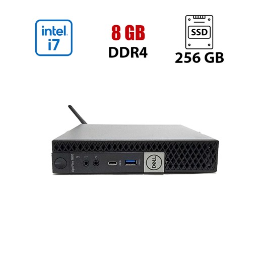 Купити Неттоп Dell OptiPlex 7070 Micro USFF / Intel Core i7-8700T (6 (12) ядер по 2.4 - 4.0 GHz) / 8 GB DDR4 / 256 GB SSD NVMe / Intel UHD Graphics 630 / Wi-Fi / Win 11 Lic в Україні