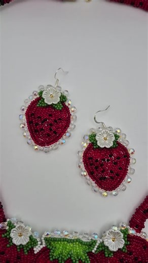 Authentic Native American Handmade Seed Beaded Rope Necklace Strawberry Medallion and Earrings Set - Etsy