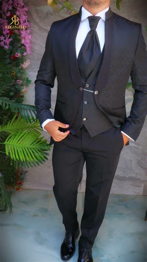 Costum negru NAS/MIRE, Sacou, Pantalon, Vesta, Cravata- C5546 990 lei
