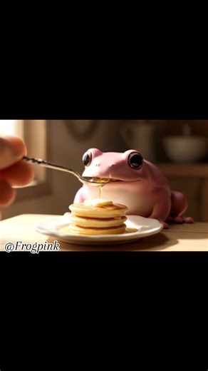 Pink frog + mini pancake = calm perfection 🩷🥞✨#kawaiifrog #softmood