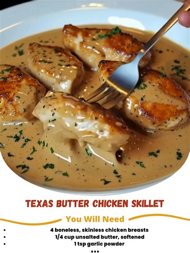 Savory skillet chicken with garlic, butter, and honey Tender chicken in a rich butter-honey sauce, cooked quickly in a skillet for a savory meal. ngredients → Chicken 4 boneless, skinless chicken breasts → Cooking Oil 2 tbsp olive oil → Butter Sauce 1/4 cup unsalted butter, softened 2 tsp honey .... ... 👇 Full Recipe in Coʍmеոτ 💬 | Epic Recipes