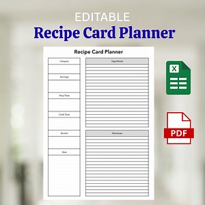 Recipe Card Planner Template: Modern Kitchen Organizer (PDF & Excel) - Etsy Canada