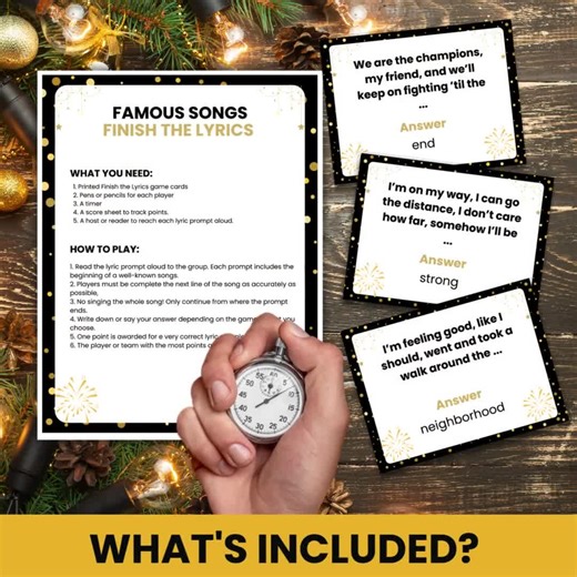 Finish the Lyrics Game Famous Songs Trivia Printable Music Party Game Family Night Activity Instant Download New Year, Christmas Party Games - Etsy