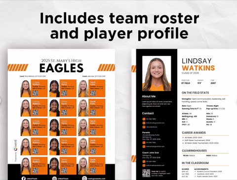 Team Sports Roster Customizable Canva Template Travel Team College Recruiting Sheet Baseball Softball Soccer Editable Player Profile - Etsy