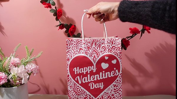 100 Pcs Valentine's Day Gift Bags Bulk 7 x 3 x 9 Valentines Goodie Bags with Handles Valentines Heart Love Paper Pocket for Party Favors Exchange Novelty Gift Wrapping, 10 Styles