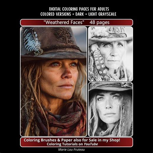 Grayscale Coloring Pages for Adults | Digital Download | Realistic Women's Portraits | 48 "weathered Faces" - Etsy UK