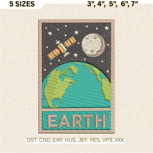 Earth Space Patch Embroidery Design, Satellite & Moon Pattern, Planet Science Machine Embroidery Files DST - Etsy