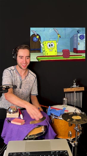 SpongeBob Sound Effects! (Expert level). This might be the most difficult scene I’ve ever done. SpongeBob cooking krabby patties! Order up :) #spongebob #drums #musician #cooking #rhythm