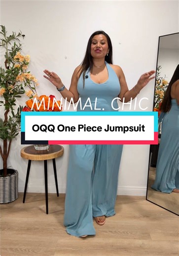 This ribbed halter jumpsuit is flattering in all the right places. Deep V wide leg = instant put-together look 🌸 #oqq #jumpsuit #summerstyle #vacationoutfits #tiktokshopstockup