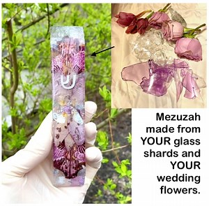 Jewish Chuppah Glass Shard Mezuzah. Made From YOUR Glass and YOUR Wedding Flowers. Fast Shipping.chuppah Glass Art-broken Wedding Glass-gift - Etsy