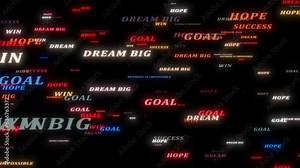 Motivational Text Flying On The Black Background, Motivational Quotes And Text Words Are Flying On The Black Bg. Text Flying In The Air, Animation Of Motivation Text, Inspirational Word Flying