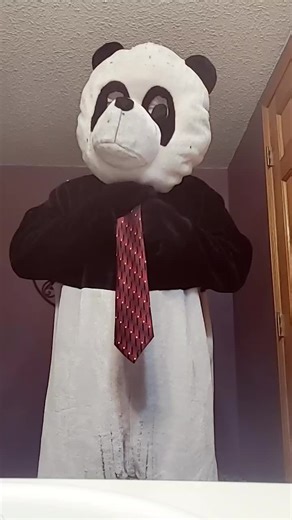 Man in a panda suit getting ready for office work. #fyp
