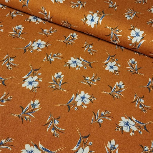 Boho Rust Brown Floral Rayon Fabric – Linen Look, Soft & Flowy Lightweight Fabric, Sold by the 1/2 Yard - Etsy