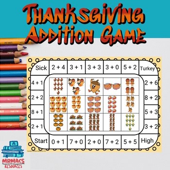 Thanksgiving Addition Math Game 1st & 2nd Grade | One-Digit Numbers | Single