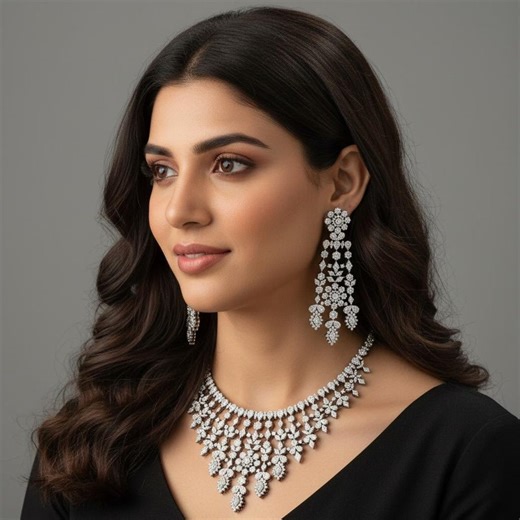 Black Rhodium Finish Designer Diamond Necklace/ Contemporary Indian Jewelry Set/ Statement Jewelry - Etsy