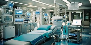 Equipment and medical devices in modern operating room. 4K motion