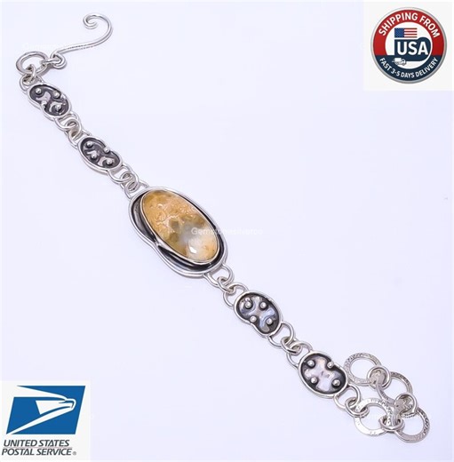 Fossil Coral Tennis Bracelet 925 Sterling Silver Natural Gemstone Jewelry - Etsy